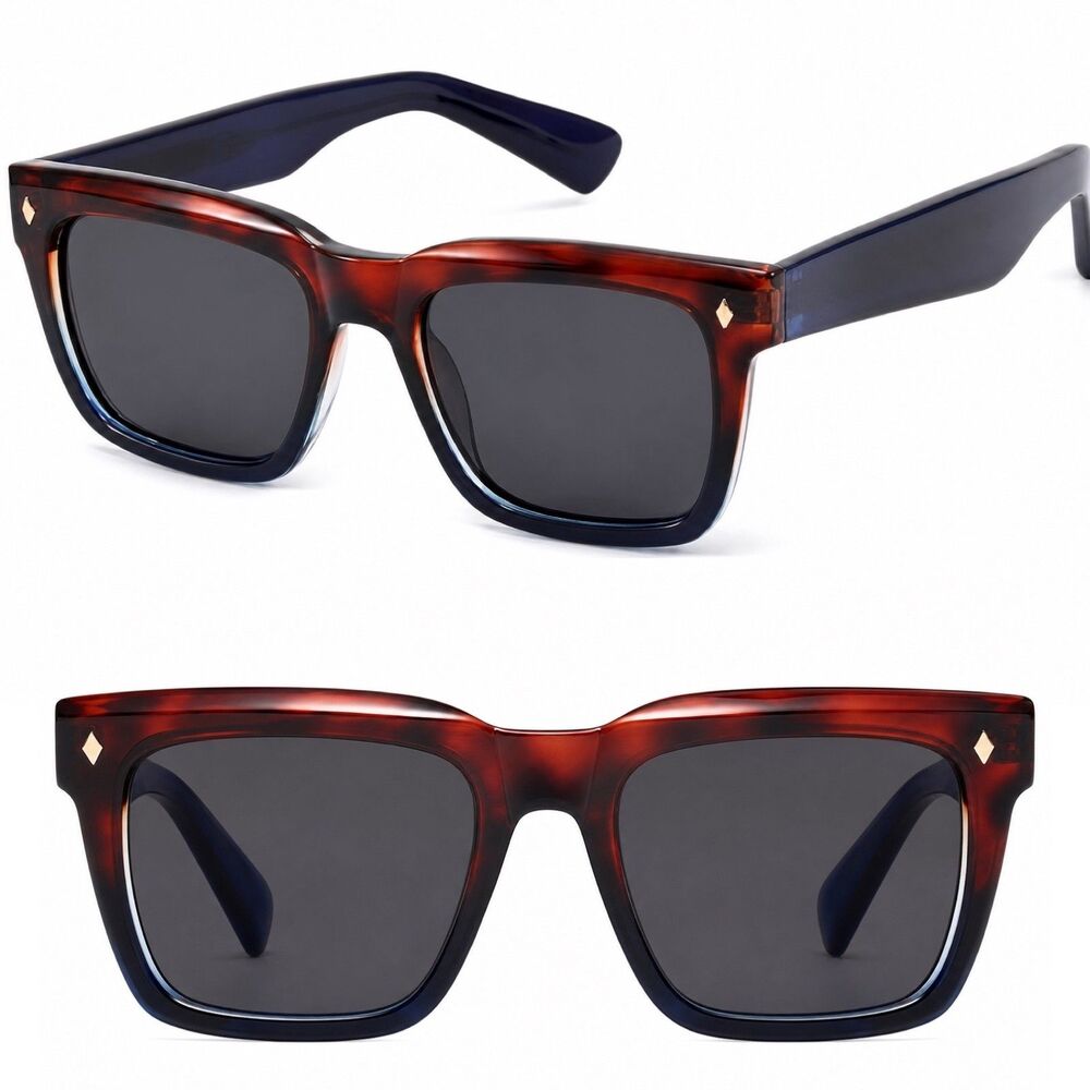 Unisex Red Black Chunky Rectangle Retro Y2K Fashion Sunglasses *Case Included*
